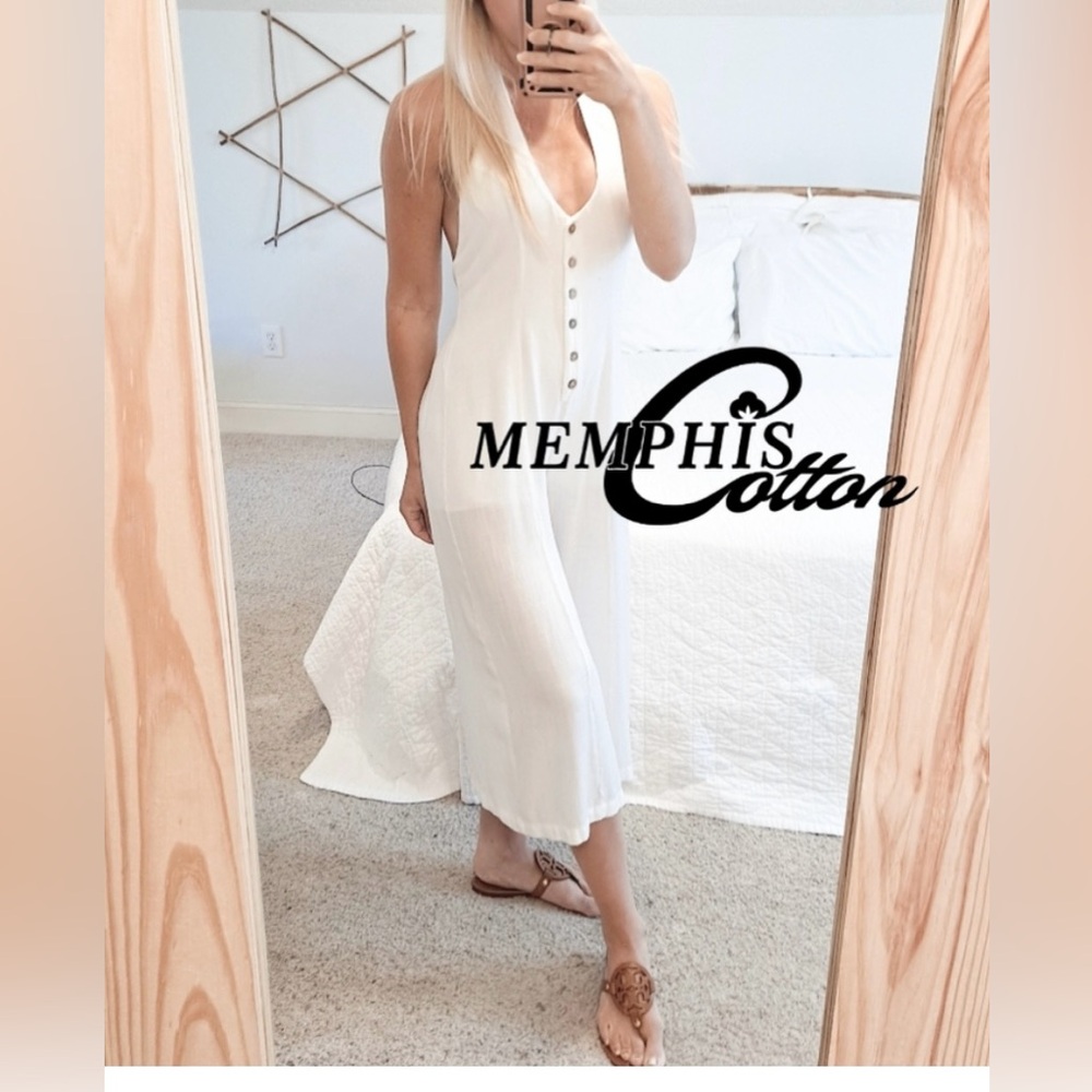 Stolen Hearts white Halter Romper wide leg open back flowy boho summer S